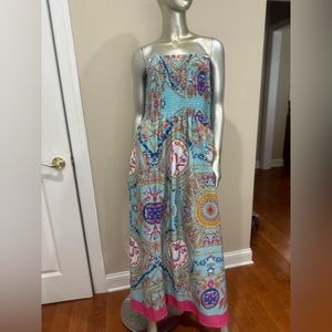 Bright multi colors Tube Strapless maxi Dress size L